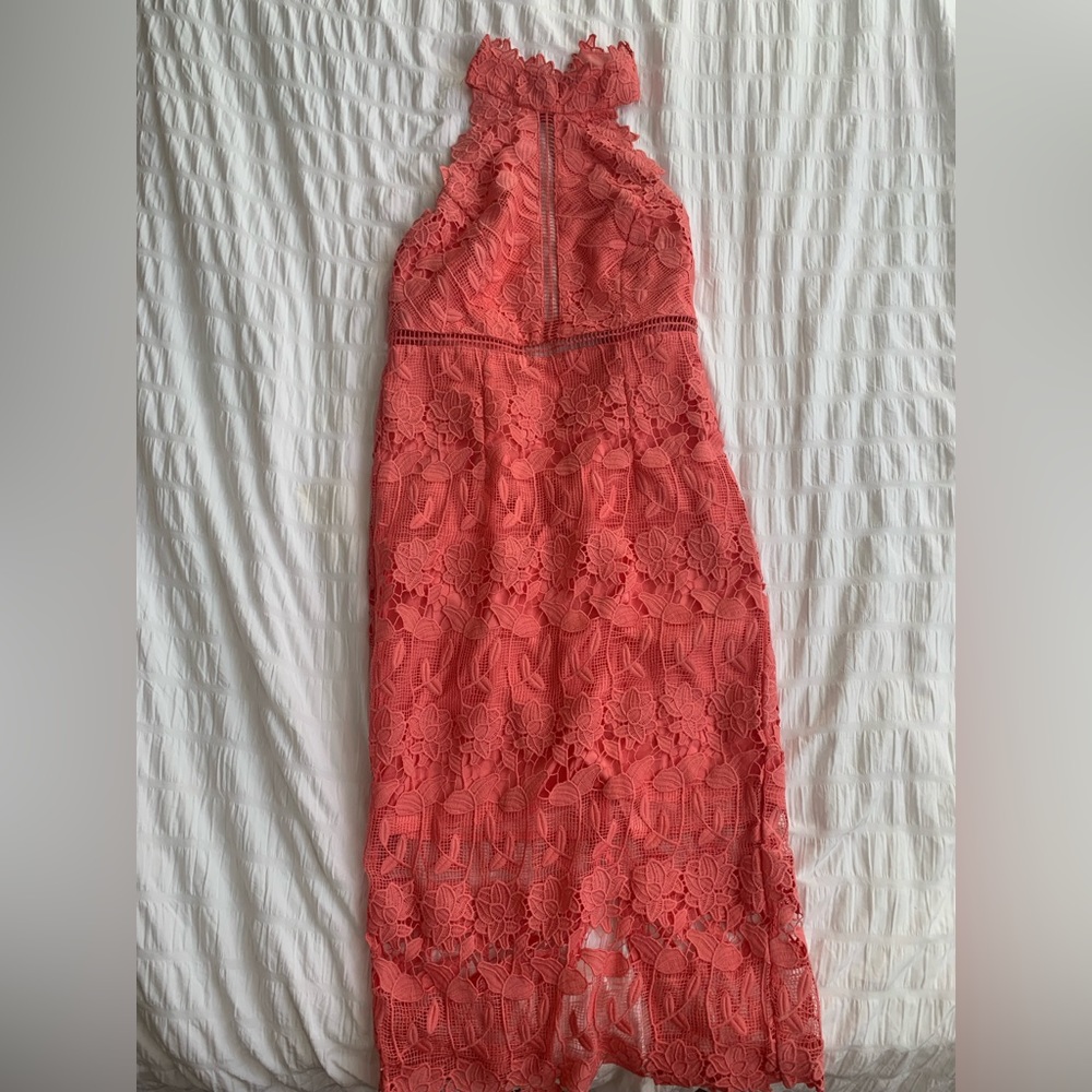 Bardot Lace Halter Midi